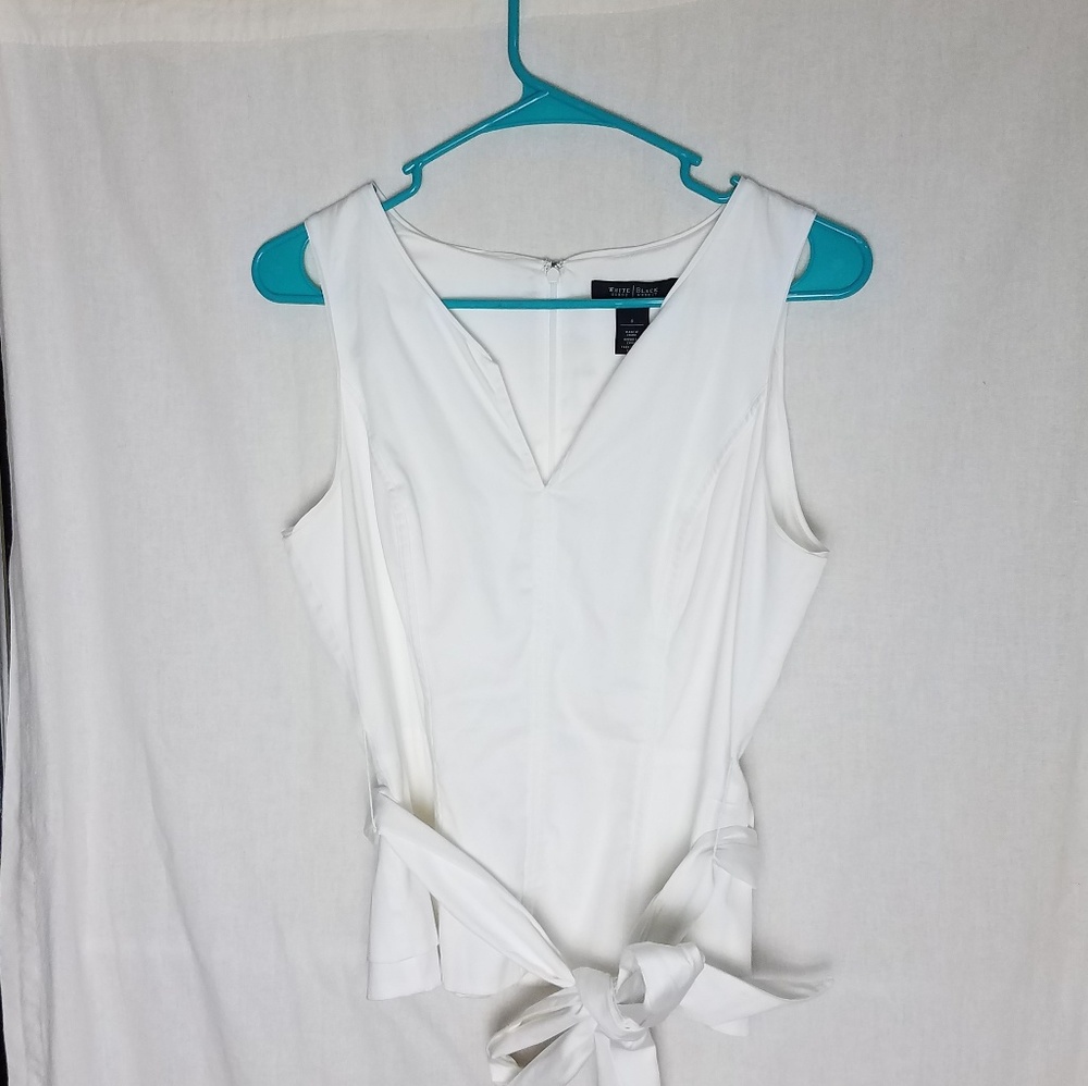 WHBM white sleeveless blouse with tie belt